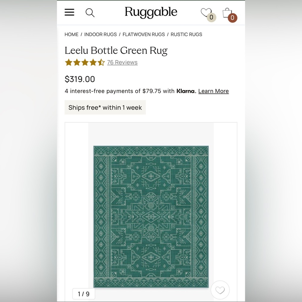 8’ x 10’ Leelu Bottle Green Indoor Rug by Ruggable